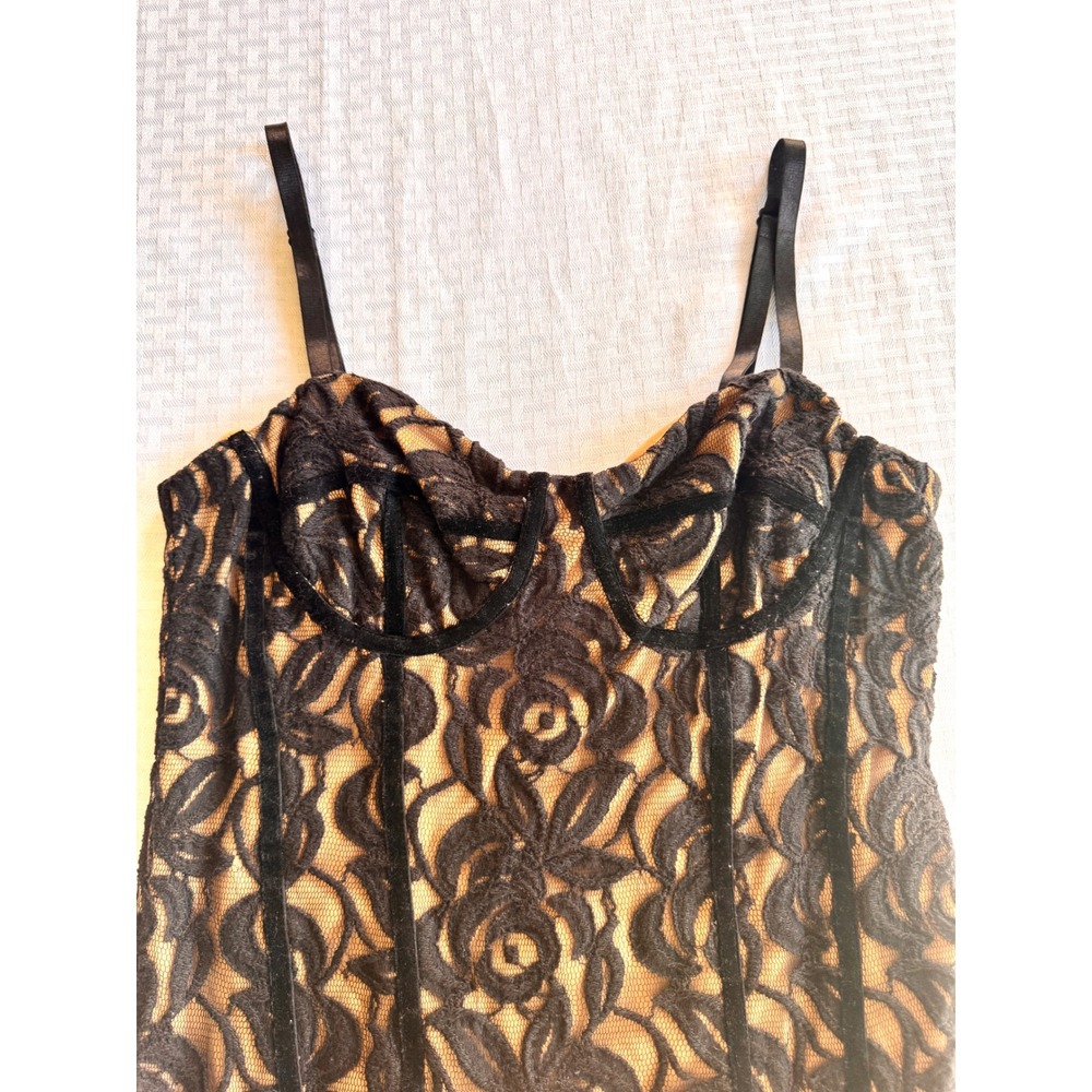INC International Concepts Black Lace Bustier Mini Dress Rose Velvet Trim Medium - Picture 6 of 11